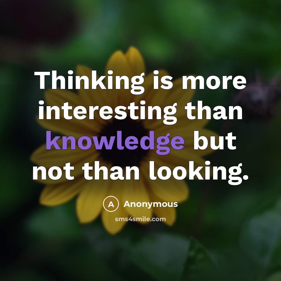 “Thinking is more interesting than knowledge but not than looking.” quote by Anonymous