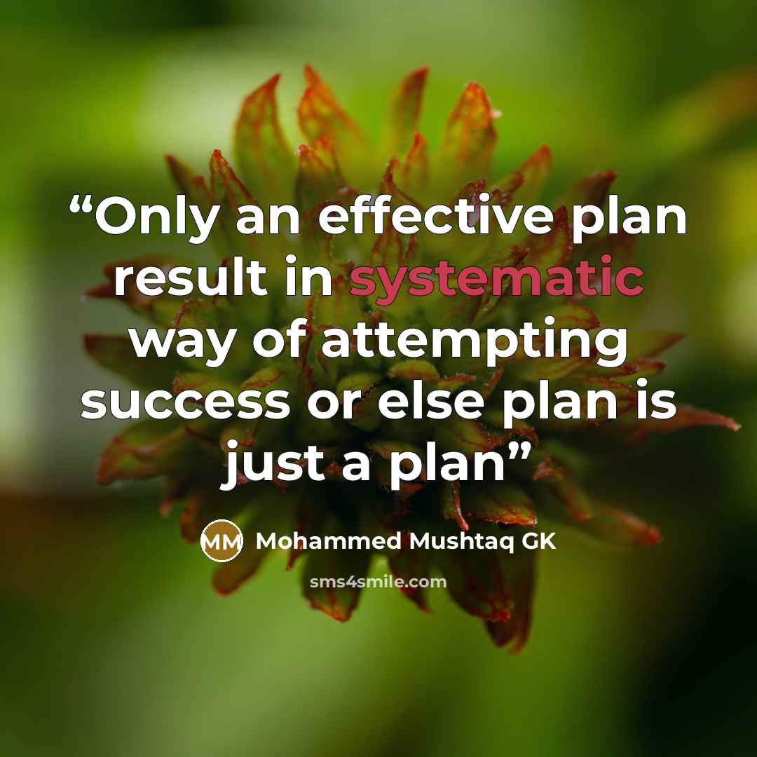 “Only an effective plan result in systematic way of attempting success or else plan is just a plan” quote by Mohammed Mushtaq GK