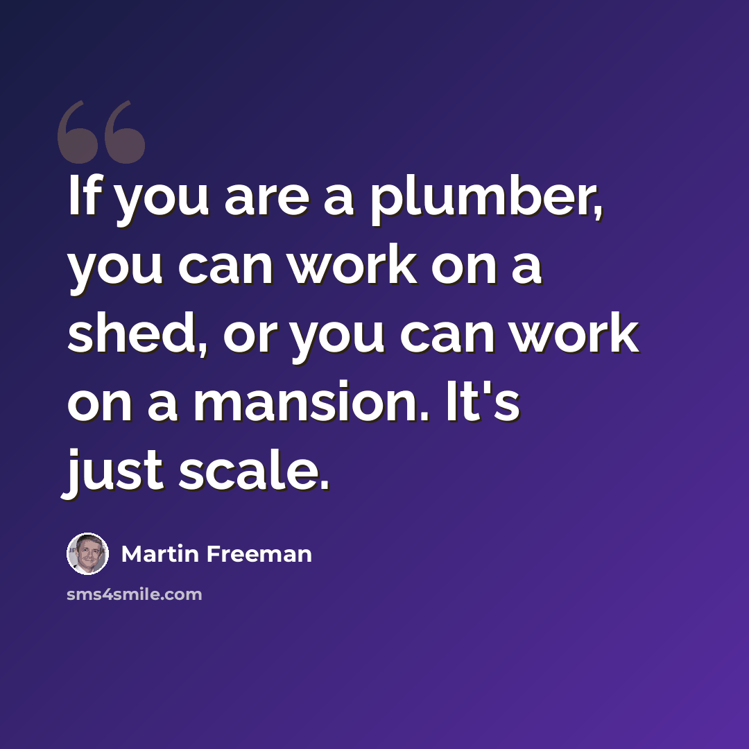“If you are a plumber, you can work on a shed, or you can work on a mansion. It's just scale.” quote by Martin Freeman