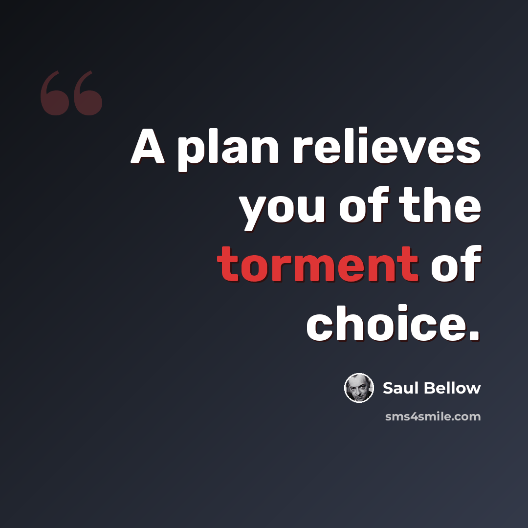 “A plan relieves you of the torment of choice.” quote by Saul Bellow