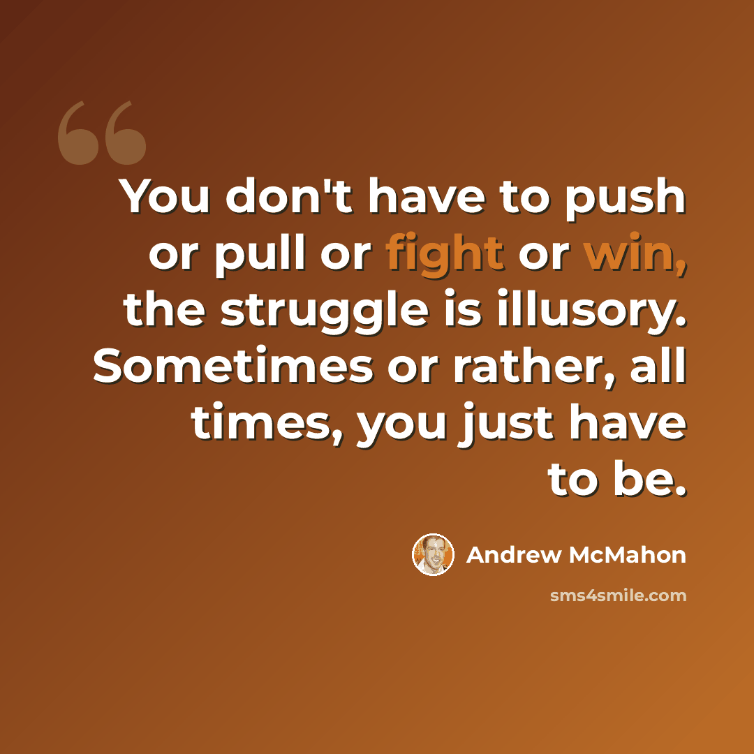 “You don't have to push or pull or fight or win, the struggle is illusory. Sometimes or rather, all times, you just have to be.” quote by Andrew McMahon