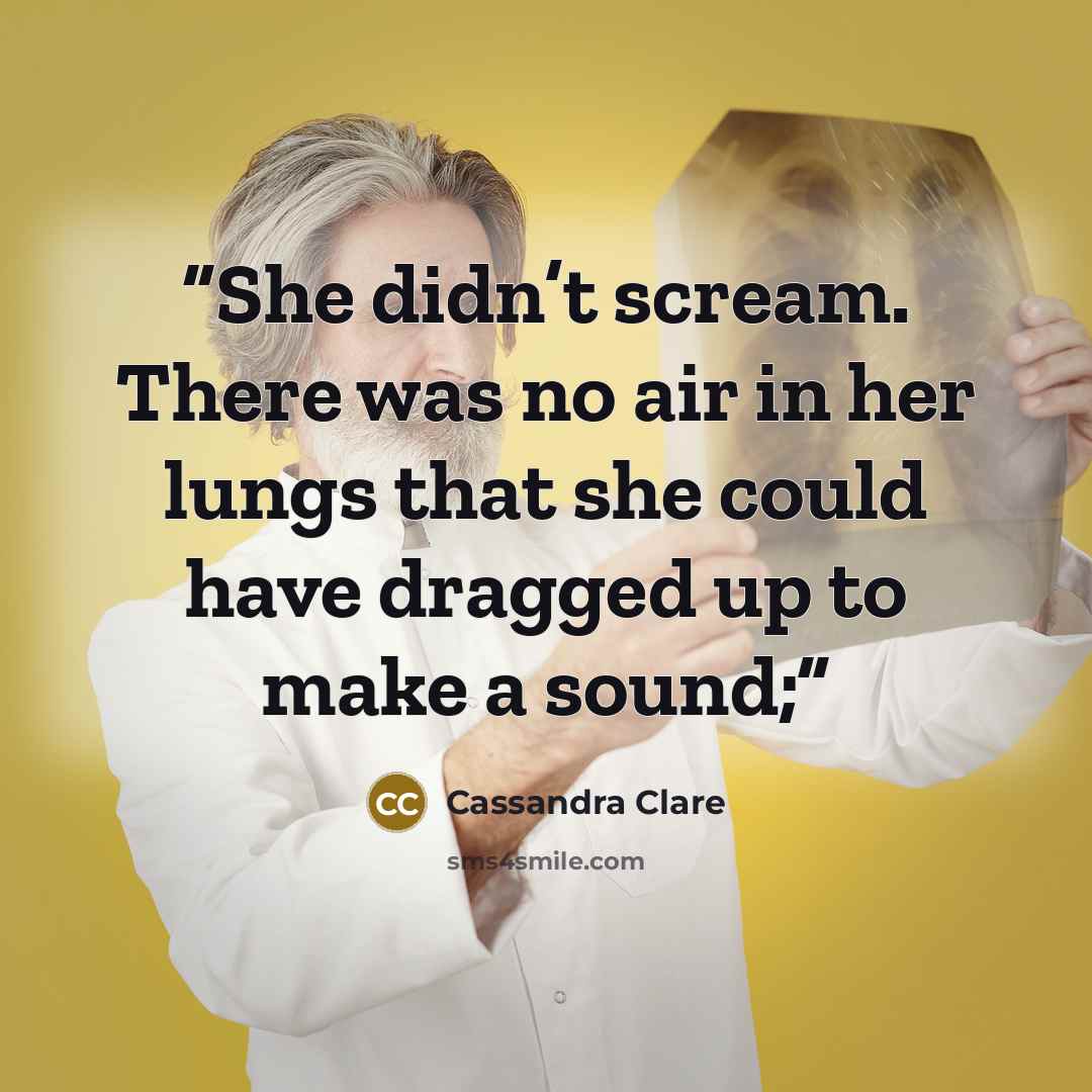 “She didn’t scream. There was no air in her lungs that she could have dragged up to make a sound;” quote by Cassandra Clare
