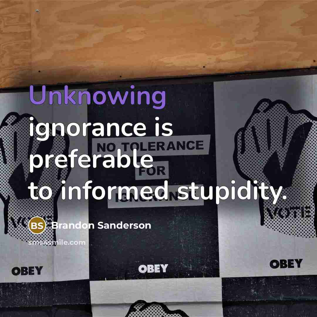 “Unknowing ignorance is preferable to informed stupidity.” quote by Brandon Sanderson
