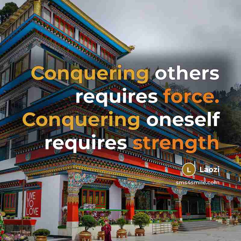 “Conquering others requires force. Conquering oneself requires strength” quote by Laozi