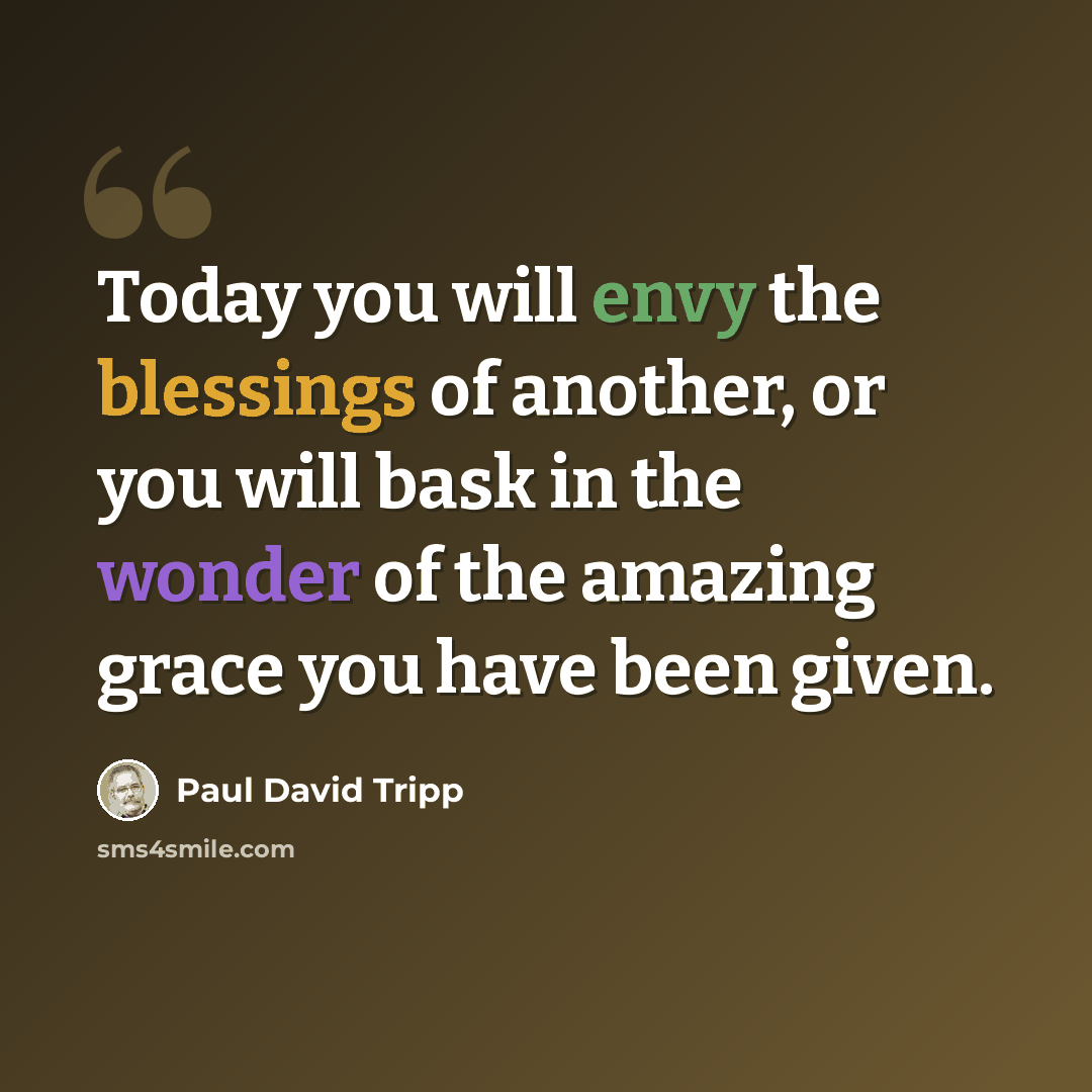 “Today you will envy the blessings of another, or you will bask in the wonder of the amazing grace you have been given.” quote by Paul David Tripp