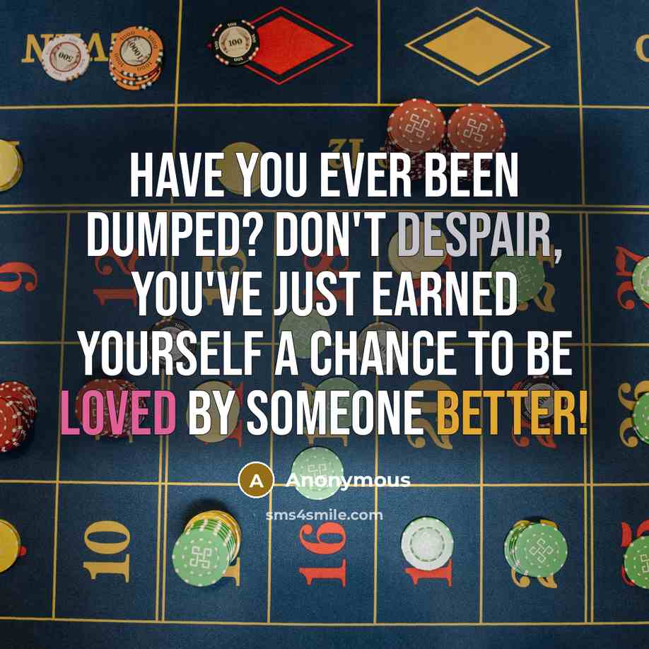 “Have you ever been dumped? Don't despair, you've just earned yourself a chance to be loved by someone better!” quote by Anonymous