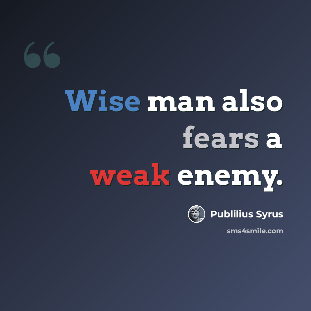“Wise man also fears a weak enemy.” quote by Publilius Syrus