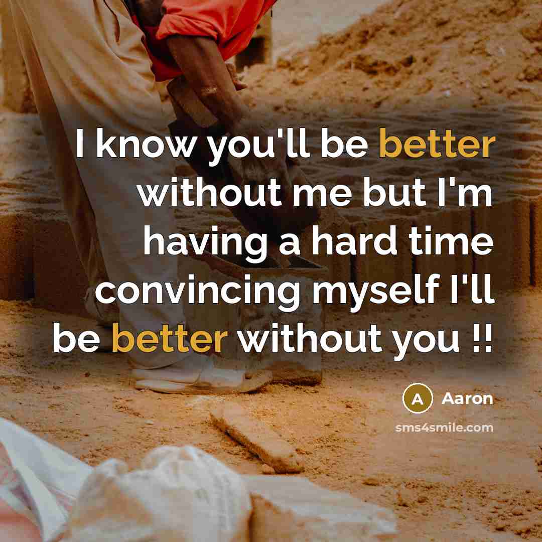 “I know you'll be better without me but I'm having a hard time convincing myself I'll be better without you !!” quote by AaRon