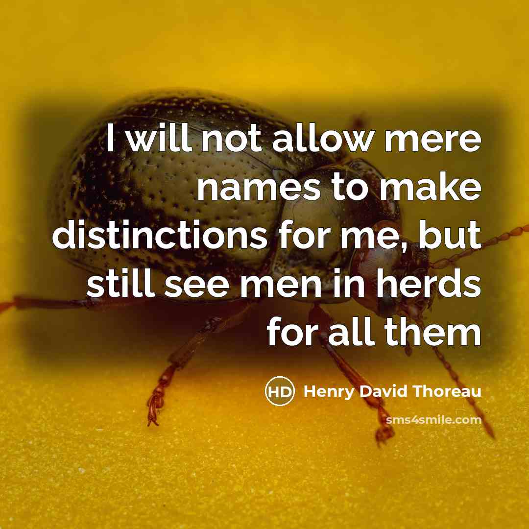 “I will not allow mere names to make distinctions for me, but still see men in herds for all them” quote by Henry David Thoreau