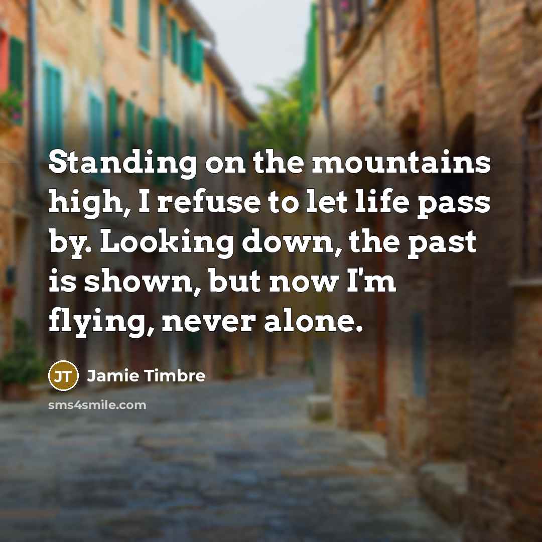 “Standing on the mountains high, I refuse to let life pass by. Looking down, the past is shown, but now I'm flying, never alone.” quote by Jamie Timbre