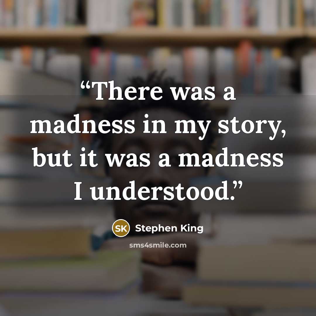 “There was a madness in my story, but it was a madness I understood.” quote by Stephen King