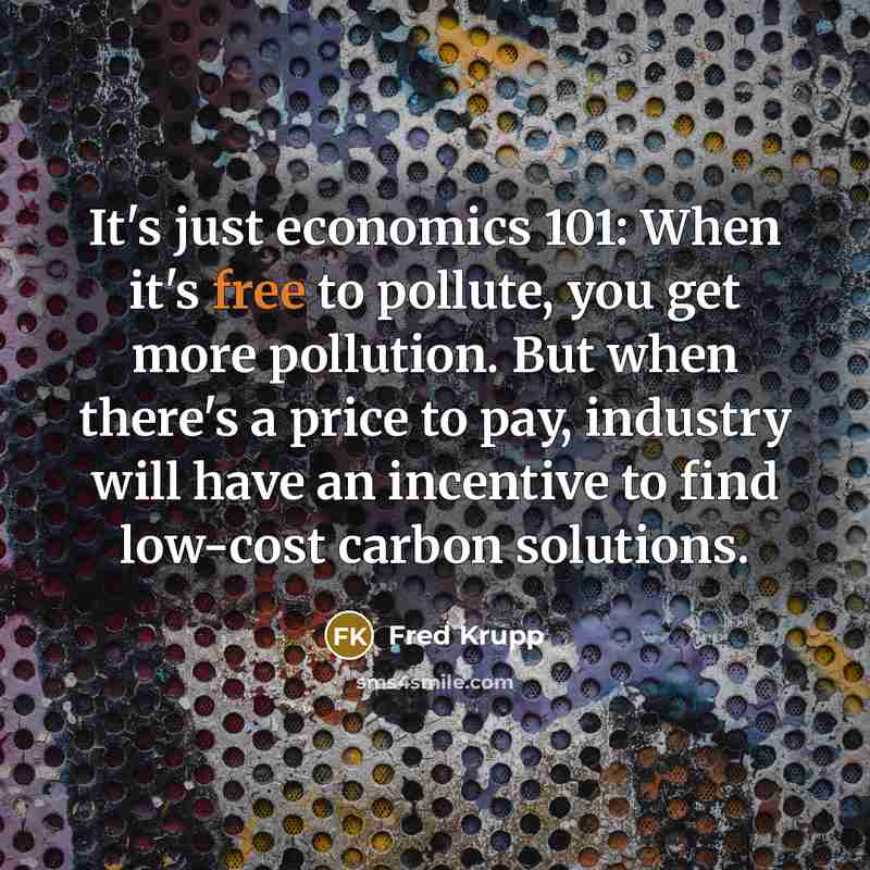 “It's just economics 101: When it's free to pollute, you get more pollution. But when there's a price to pay, industry will have an incentive to find low-cost carbon solutions.” quote by Fred Krupp