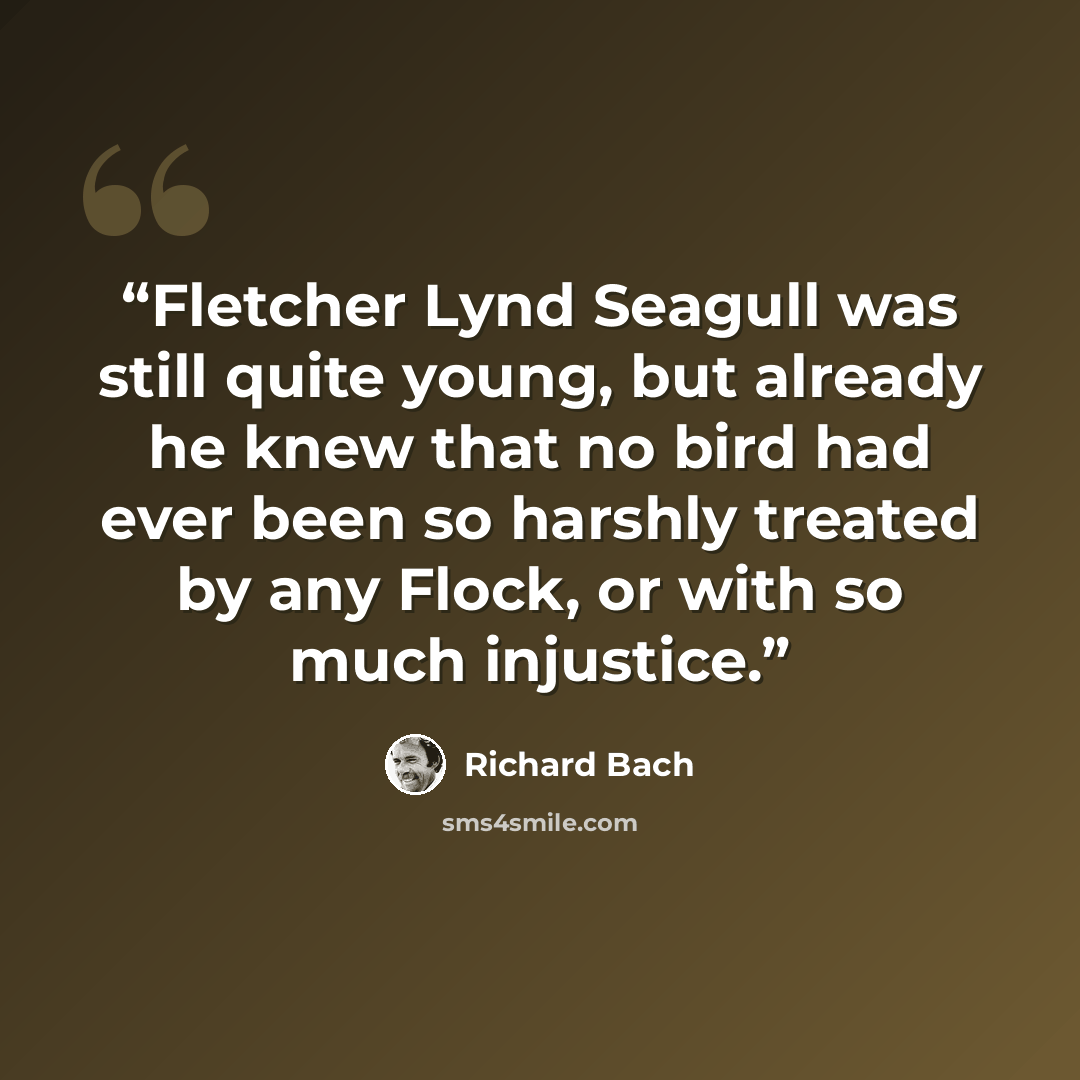 “Fletcher Lynd Seagull was still quite young, but already he knew that no bird had ever been so harshly treated by any Flock, or with so much injustice.” quote by Richard Bach