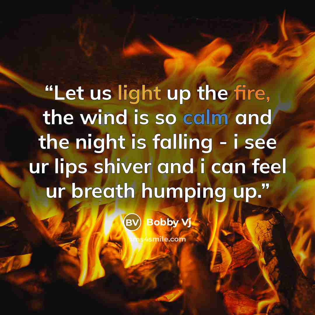 “Let us light up the fire, the wind is so calm and the night is falling - i see ur lips shiver and i can feel ur breath humping up.” quote by Bobby Vj
