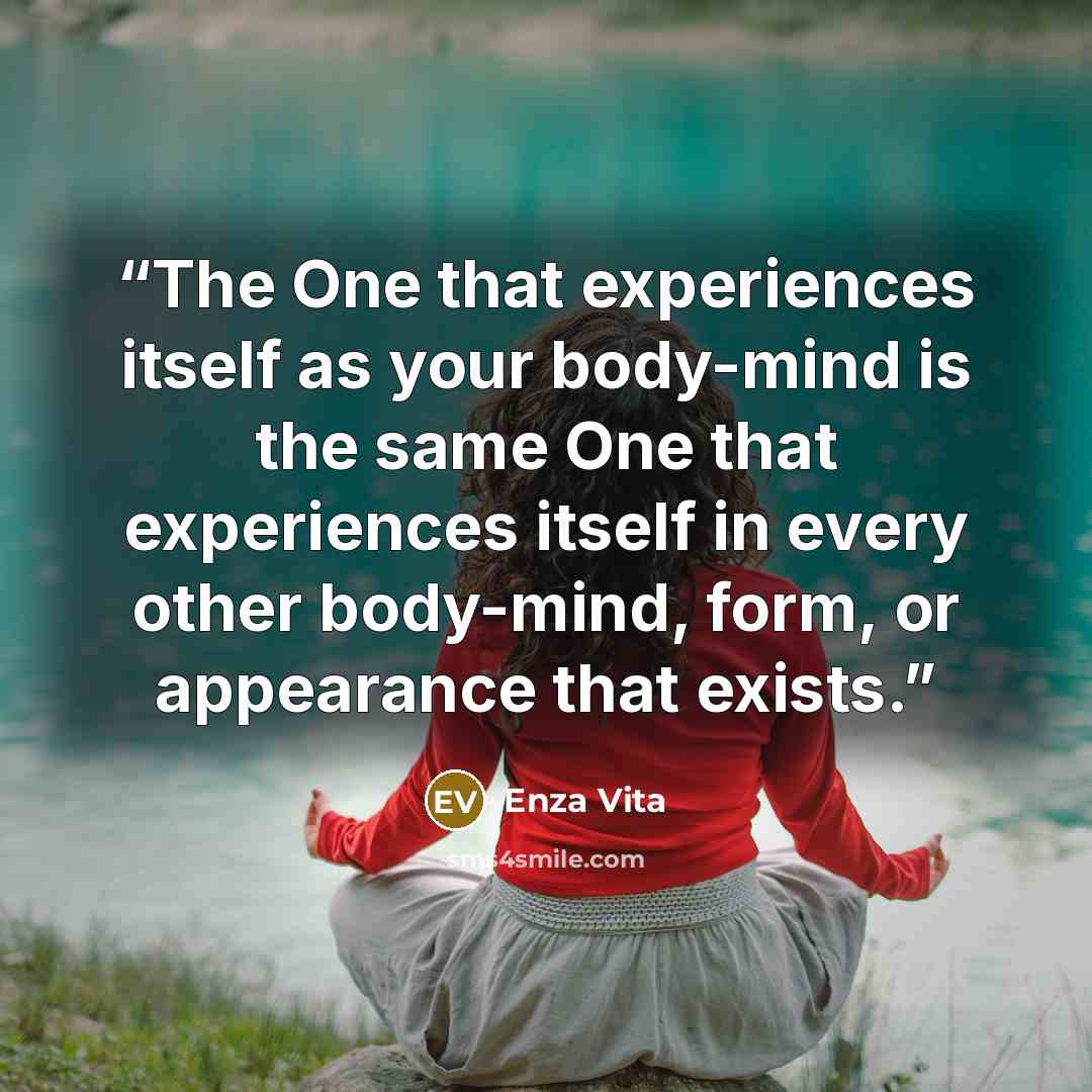“The One that experiences itself as your body-mind is the same One that experiences itself in every other body-mind, form, or appearance that exists.” quote by Enza Vita