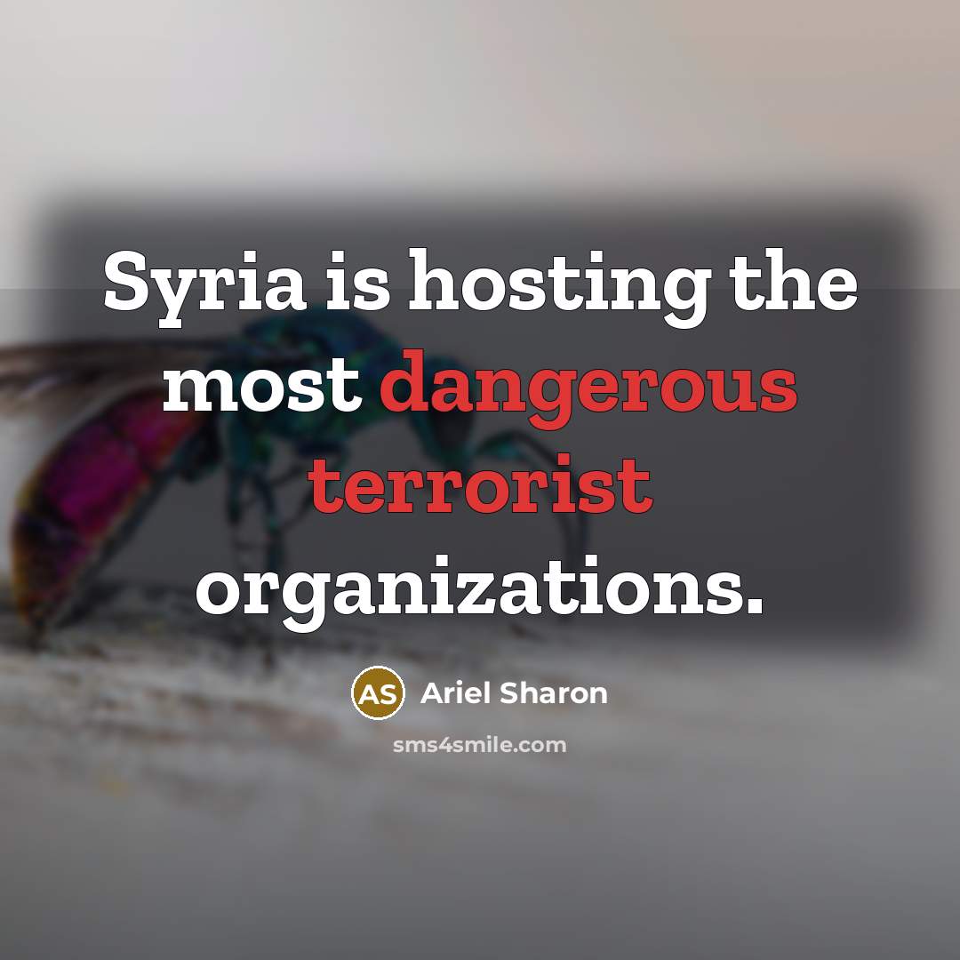 “Syria is hosting the most dangerous terrorist organizations.” quote by Ariel Sharon