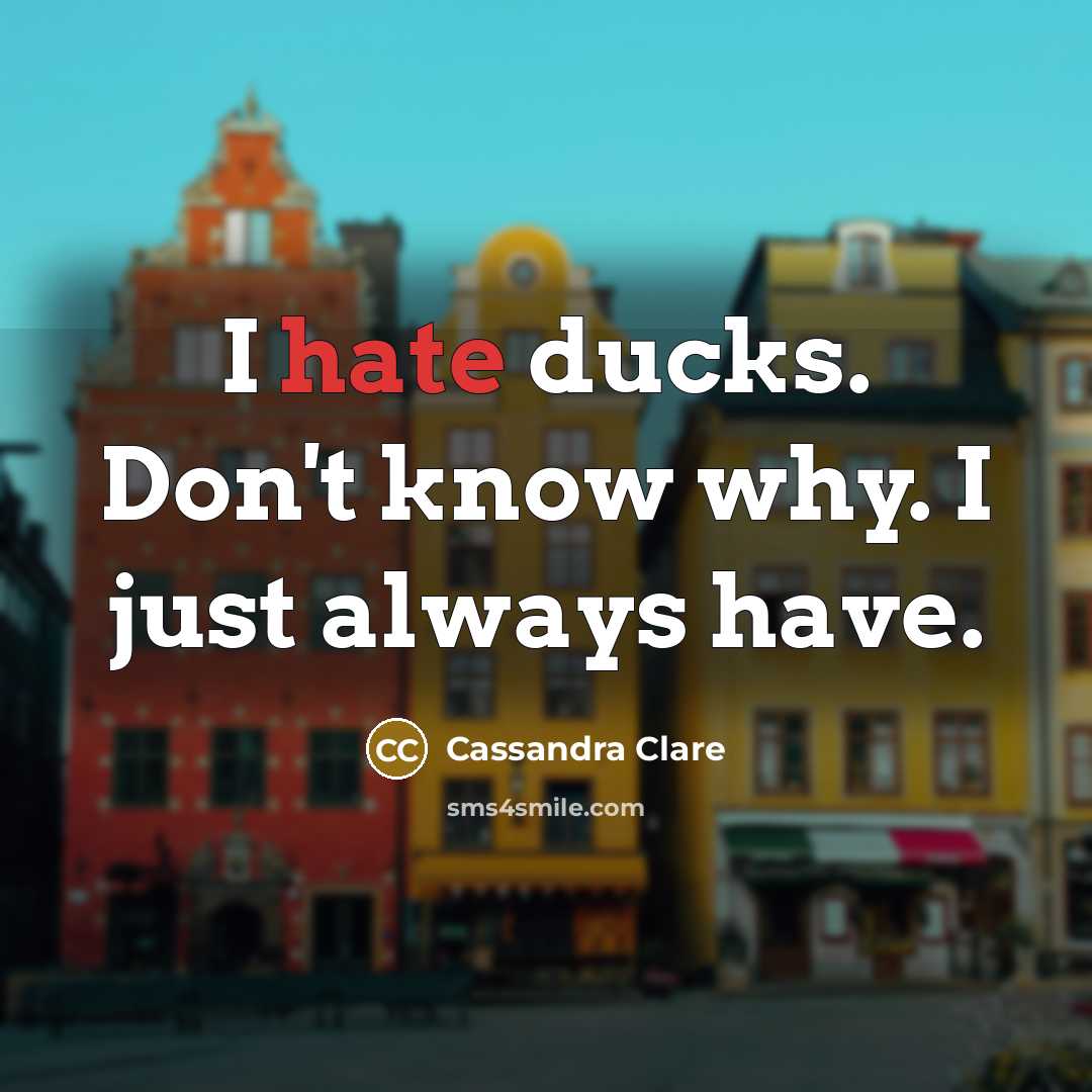 “I hate ducks. Don't know why. I just always have.” quote by Cassandra Clare
