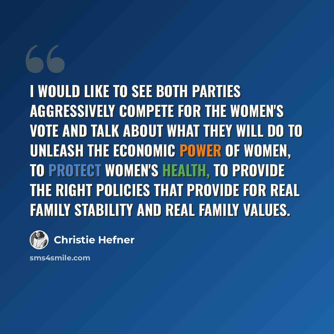 “I would like to see both parties aggressively compete for the women's vote and talk about what they will do to unleash the economic power of women, to protect women's health, to provide the right policies that provide for real family stability and real family values.” quote by Christie Hefner