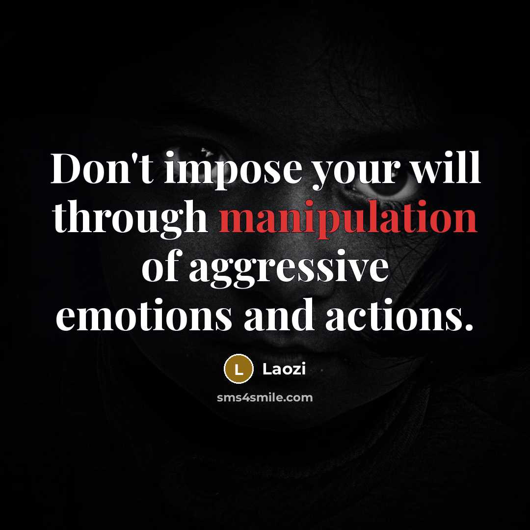 “Don't impose your will through manipulation of aggressive emotions and actions.” quote by Laozi