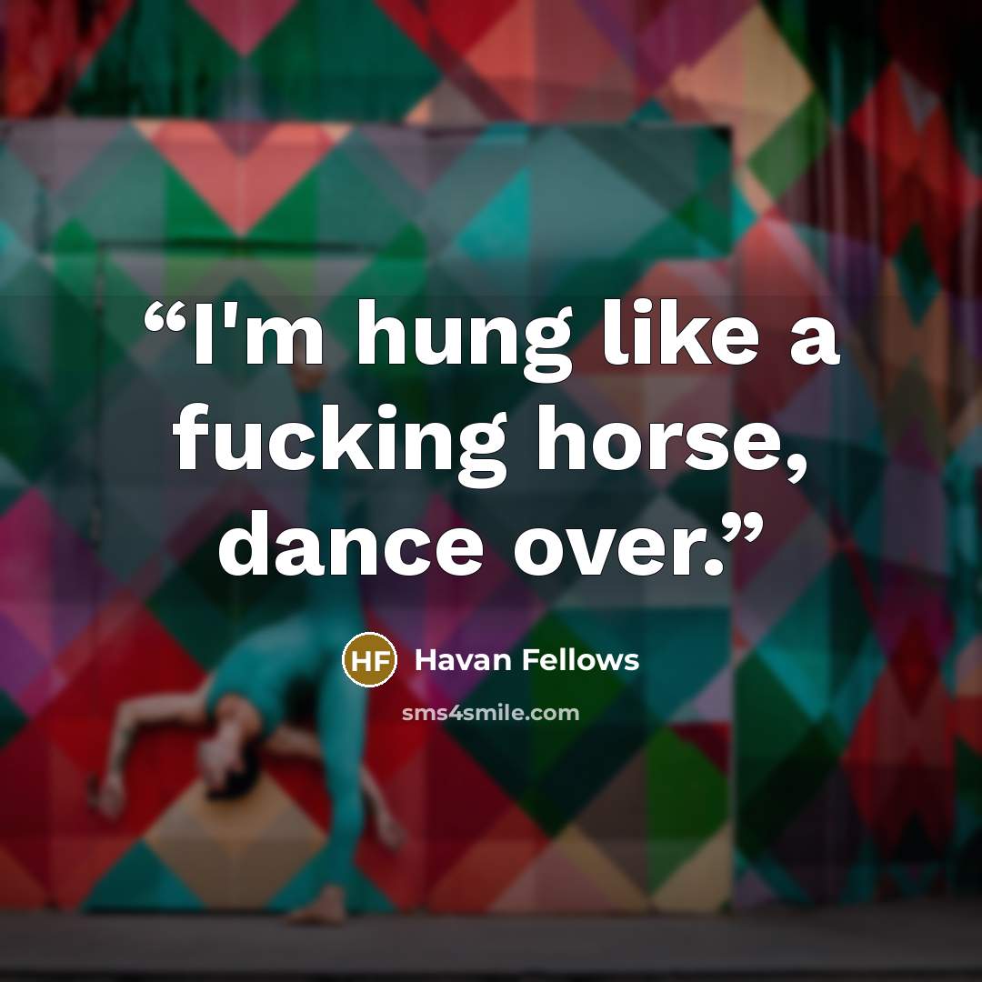 “I'm hung like a fucking horse, dance over.” quote by Havan Fellows