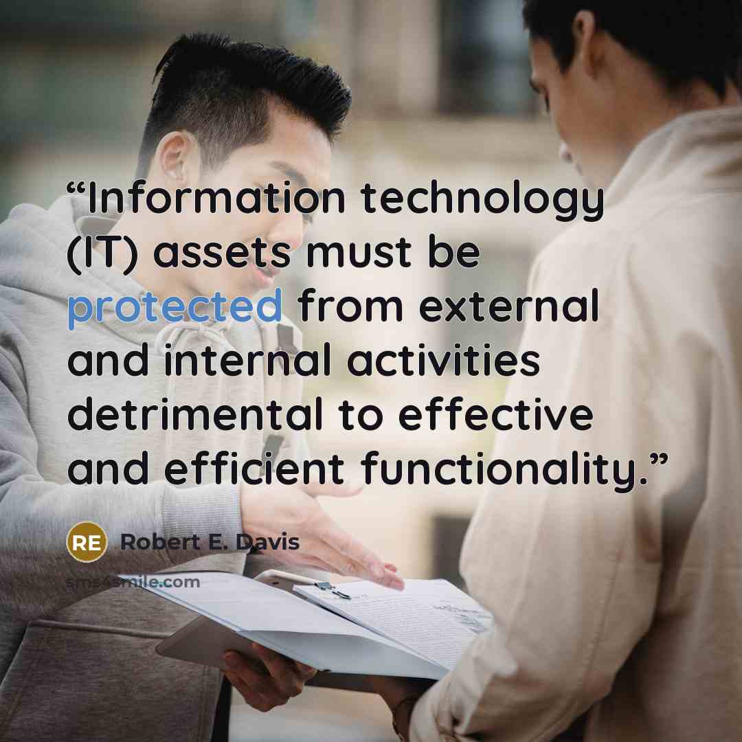 “Information technology (IT) assets must be protected from external and internal activities detrimental to effective and efficient functionality.” quote by Robert E. Davis