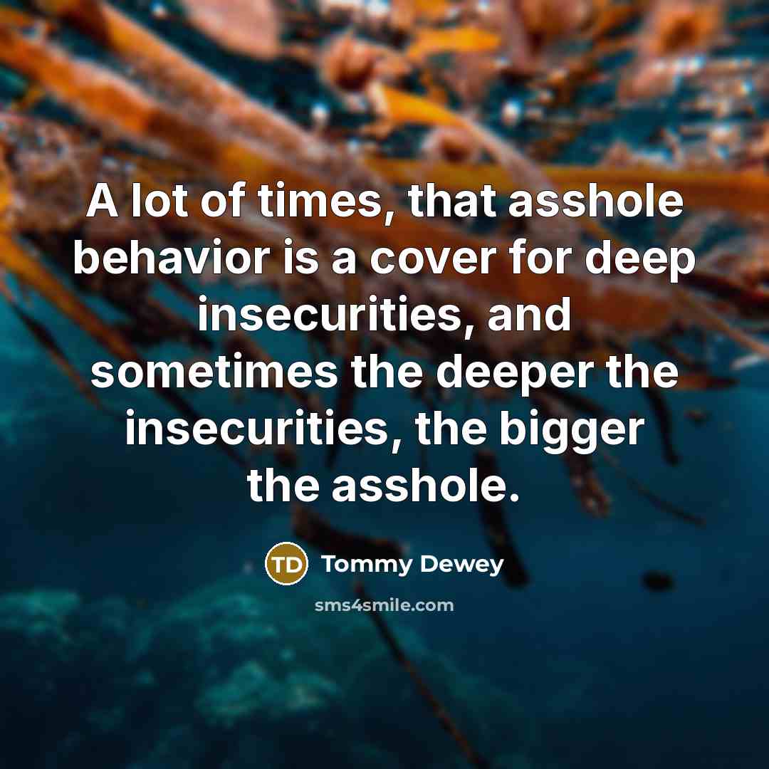 “A lot of times, that asshole behavior is a cover for deep insecurities, and sometimes the deeper the insecurities, the bigger the asshole.” quote by Tommy Dewey