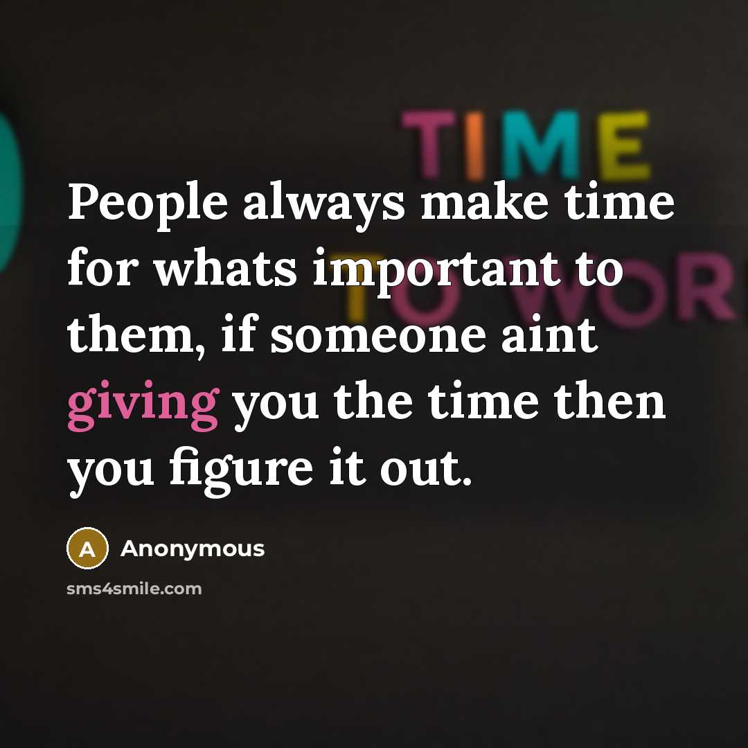 “People always make time for whats important to them, if someone aint giving you the time then you figure it out.” quote by Anonymous