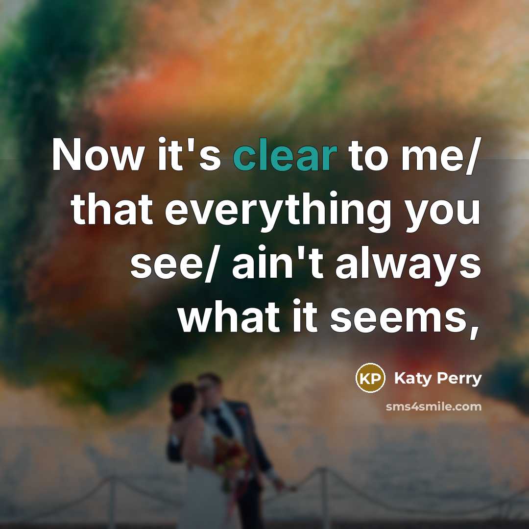 “Now it's clear to me/ that everything you see/ ain't always what it seems,” quote by Katy Perry