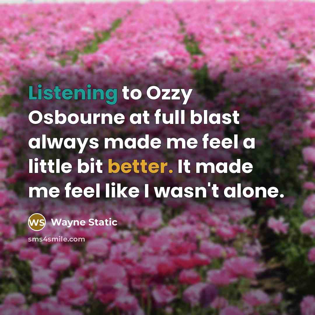 “Listening to Ozzy Osbourne at full blast always made me feel a little bit better. It made me feel like I wasn't alone.” quote by Wayne Static