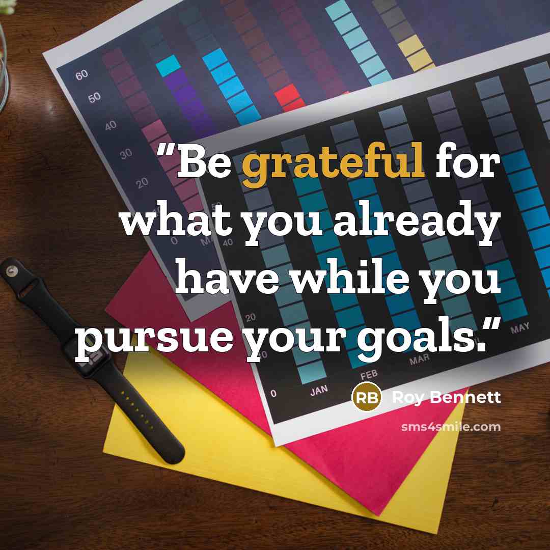 “Be grateful for what you already have while you pursue your goals.” quote by Roy Bennett