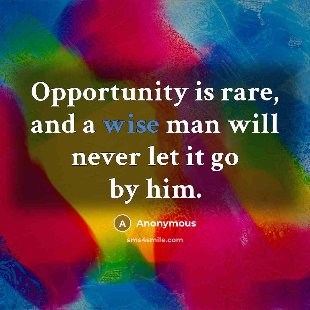 “Opportunity is rare, and a wise man will never let it go by him.” quote by Anonymous
