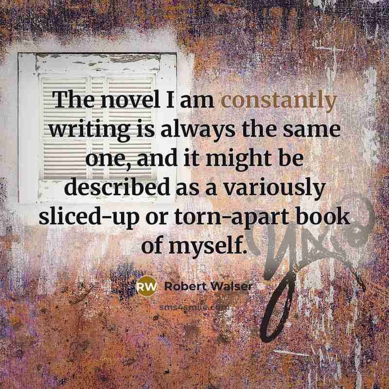 “The novel I am constantly writing is always the same one, and it might be described as a variously sliced-up or torn-apart book of myself.” quote by Robert Walser
