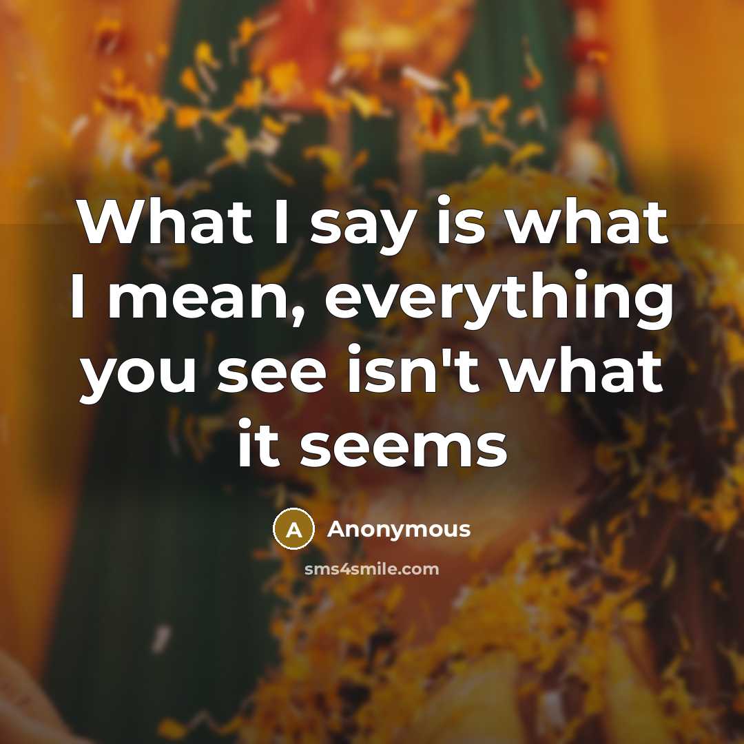 “What I say is what I mean, everything you see isn't what it seems” quote by Anonymous