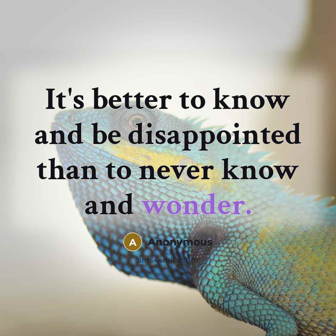 “It's better to know and be disappointed than to never know and wonder.” quote by Anonymous