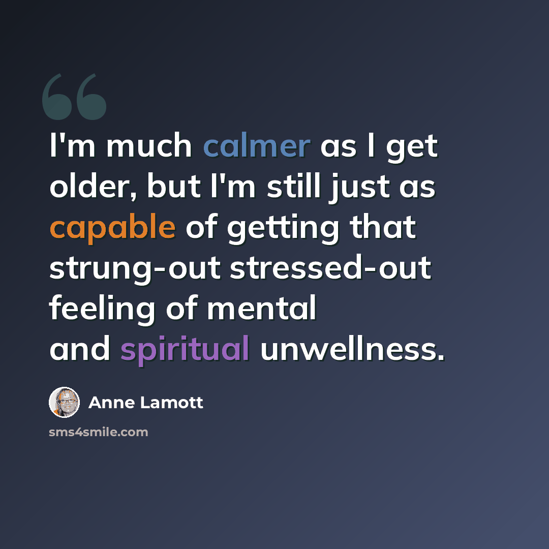 “I'm much calmer as I get older, but I'm still just as capable of getting that strung-out stressed-out feeling of mental and spiritual unwellness.” quote by Anne Lamott