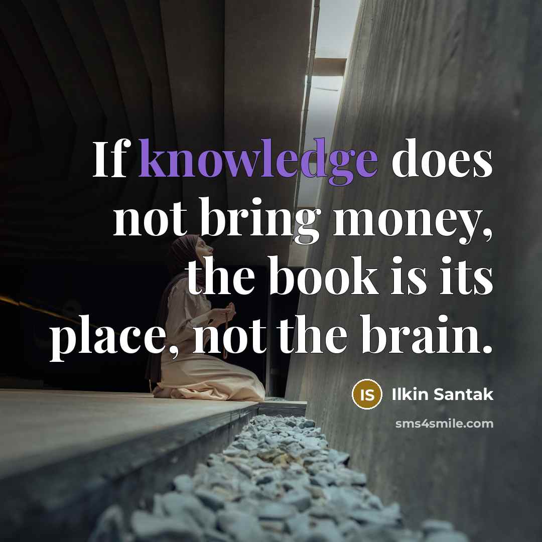 “If knowledge does not bring money, the book is its place, not the brain.” quote by Ilkin Santak