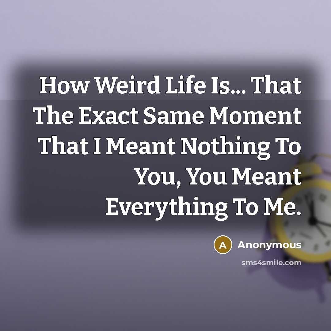 “How Weird Life Is... That The Exact Same Moment That I Meant Nothing To You, You Meant Everything To Me.” quote by Anonymous