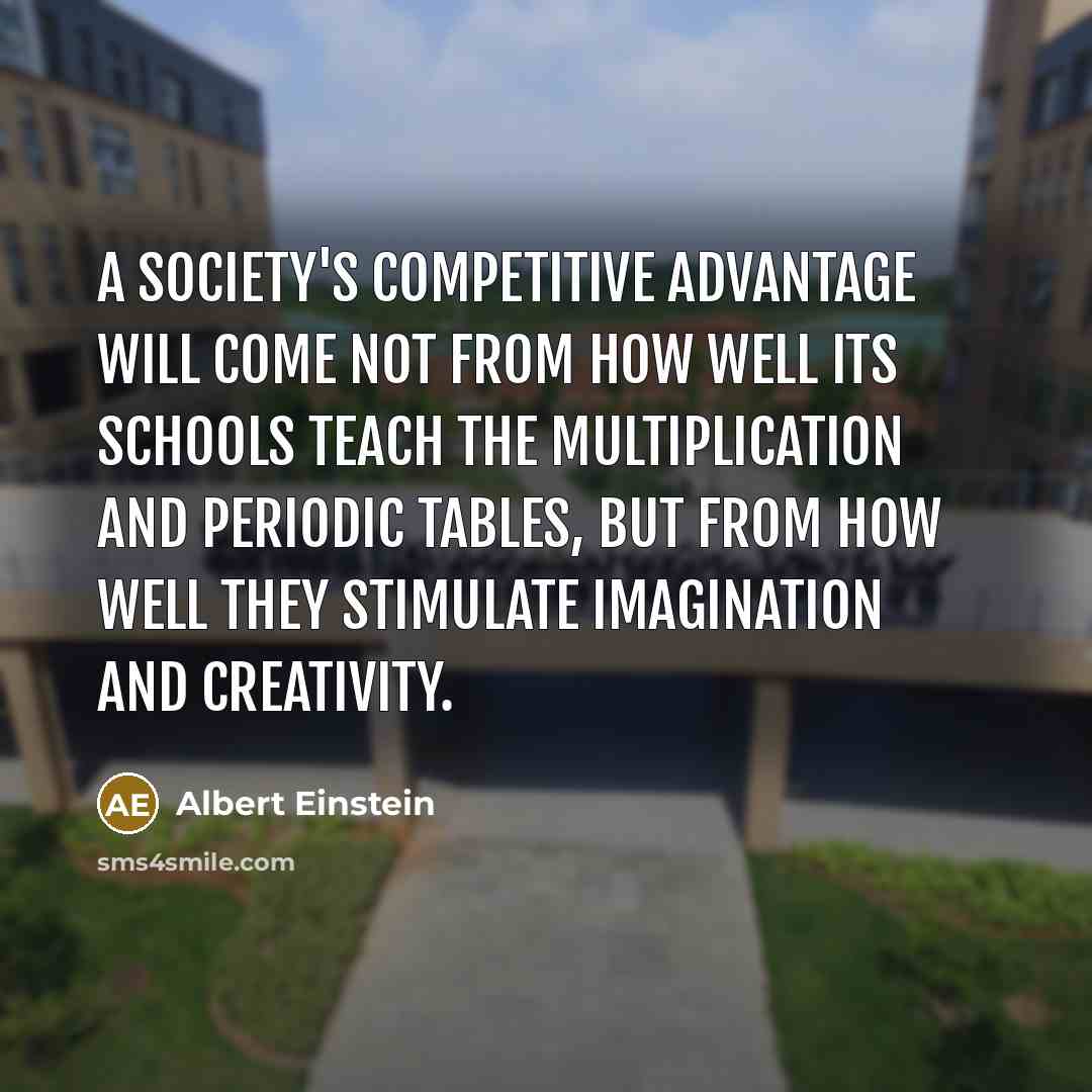 “A society's competitive advantage will come not from how well its schools teach the multiplication and periodic tables, but from how well they stimulate imagination and creativity.” quote by Albert Einstein