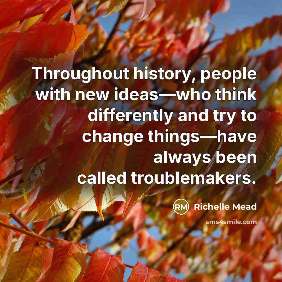 “Throughout history, people with new ideas—who think differently and try to change things—have always been called troublemakers.” quote by Richelle Mead