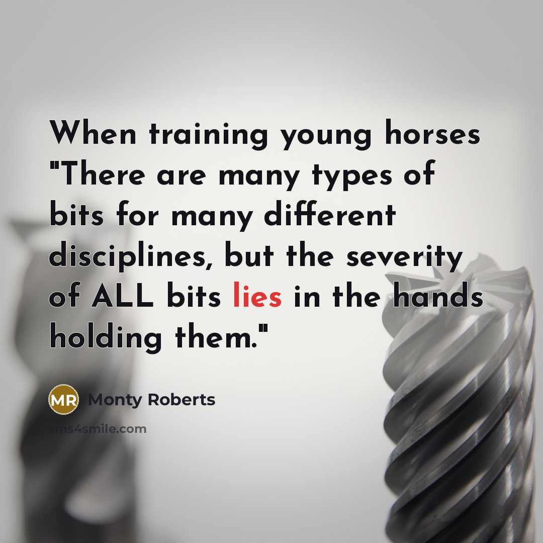 “When training young horses "There are many types of bits for many different disciplines, but the severity of ALL bits lies in the hands holding them."” quote by Monty Roberts