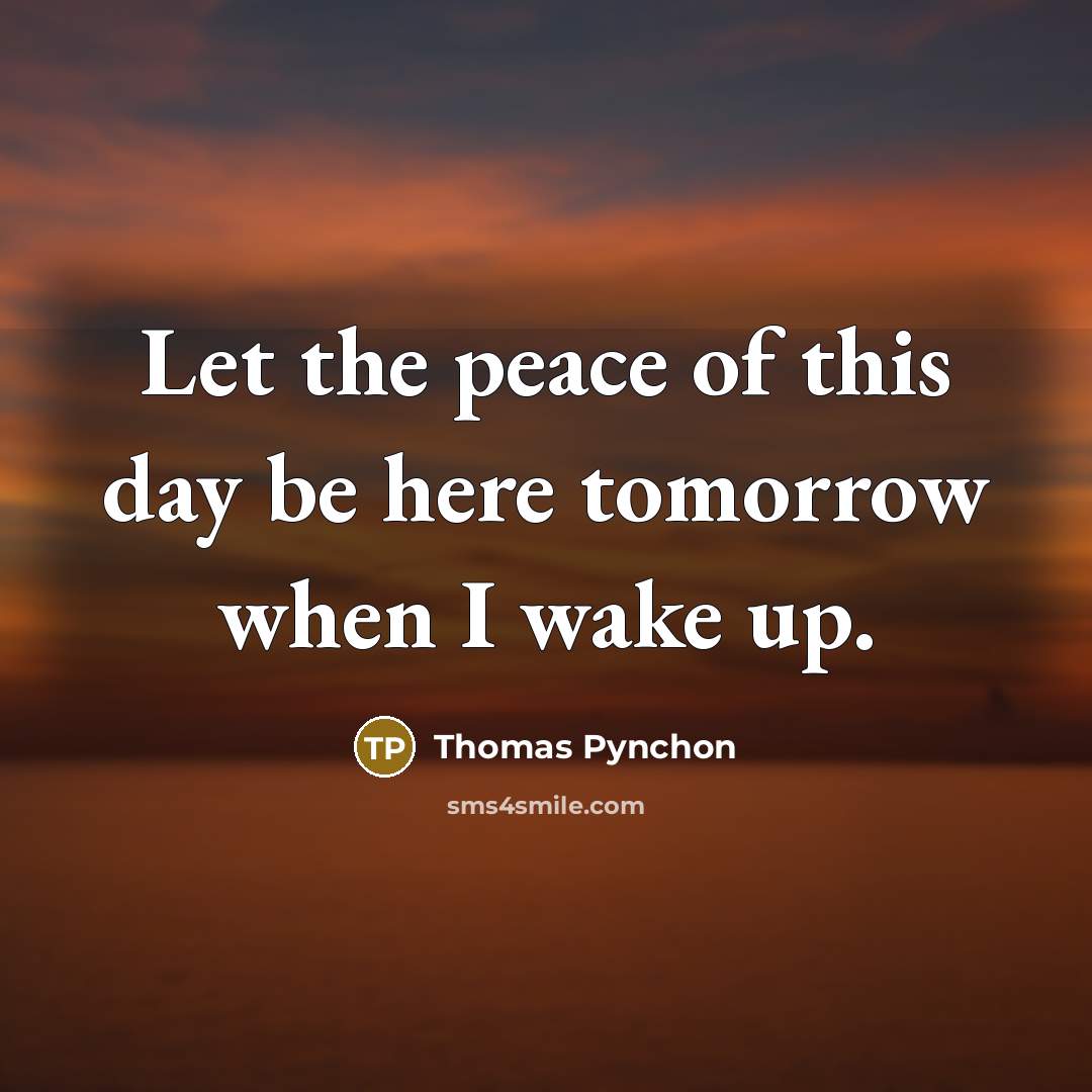 “Let the peace of this day be here tomorrow when I wake up.” quote by Thomas Pynchon