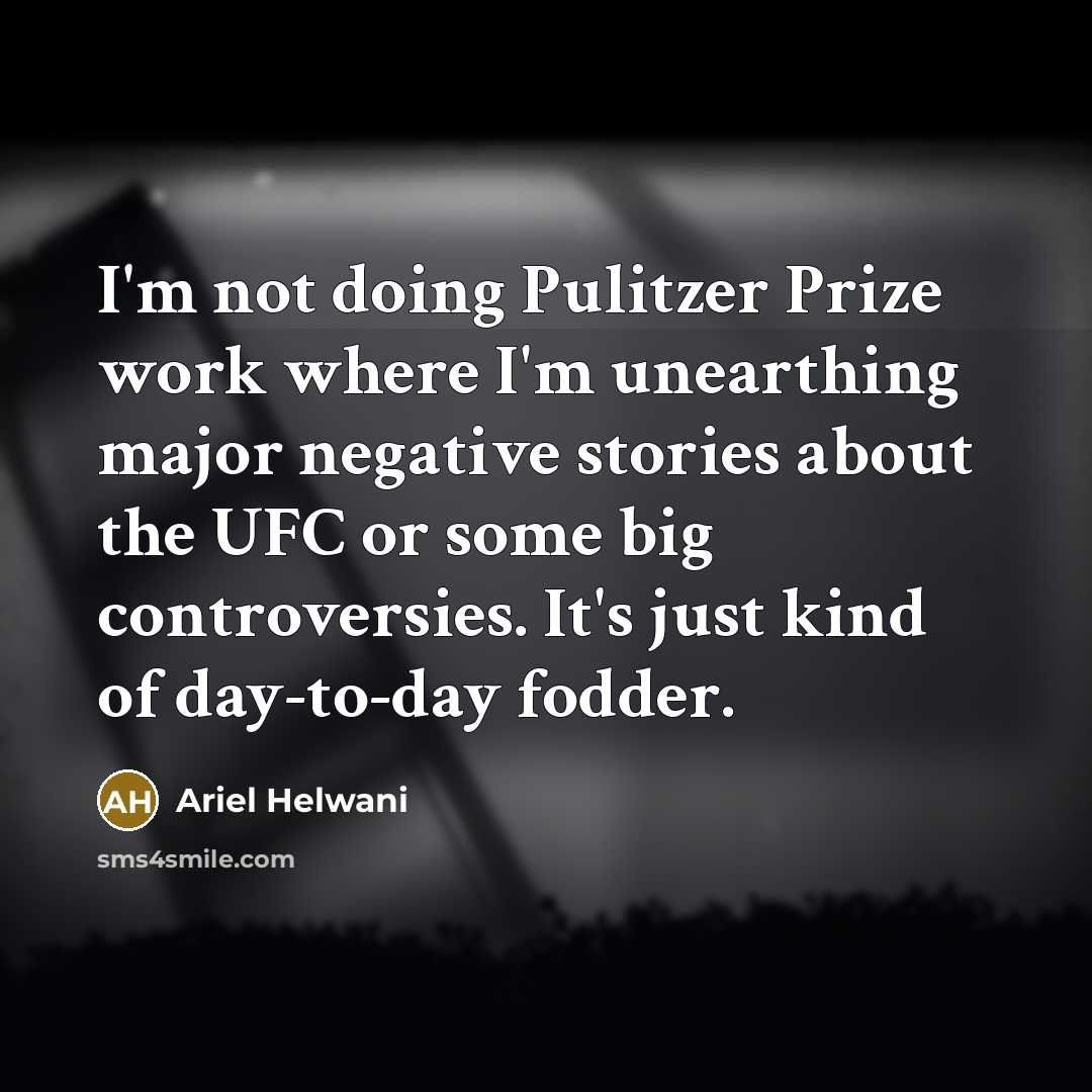 “I'm not doing Pulitzer Prize work where I'm unearthing major negative stories about the UFC or some big controversies. It's just kind of day-to-day fodder.” quote by Ariel Helwani