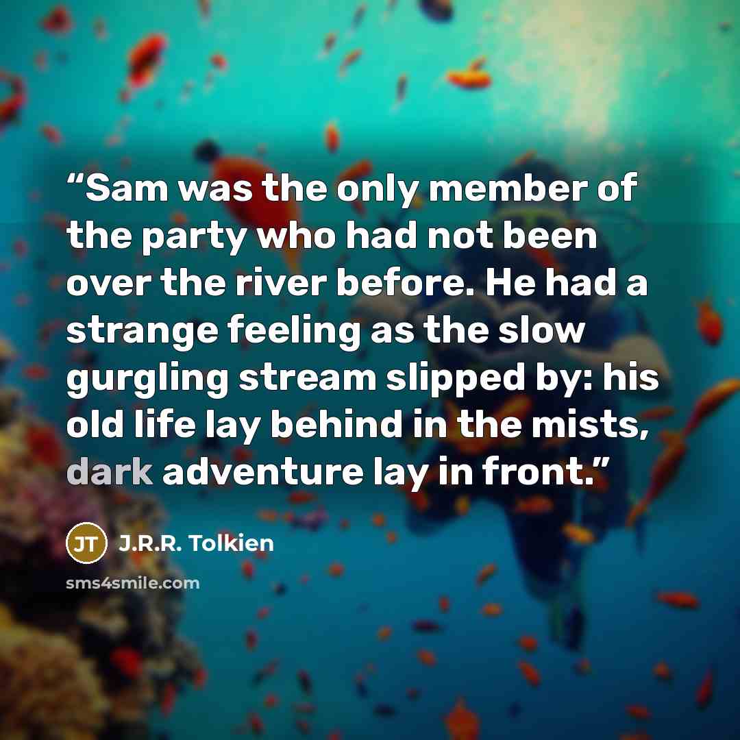 “Sam was the only member of the party who had not been over the river before. He had a strange feeling as the slow gurgling stream slipped by: his old life lay behind in the mists, dark adventure lay in front.” quote by J.R.R. Tolkien