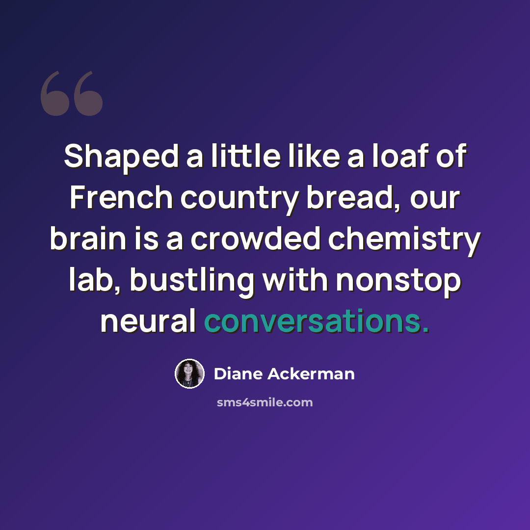 “Shaped a little like a loaf of French country bread, our brain is a crowded chemistry lab, bustling with nonstop neural conversations.” quote by Diane Ackerman