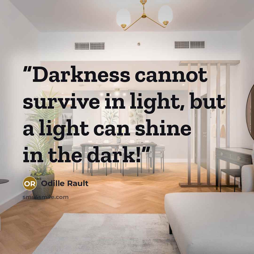 “Darkness cannot survive in light, but a light can shine in the dark!” quote by Odille Rault