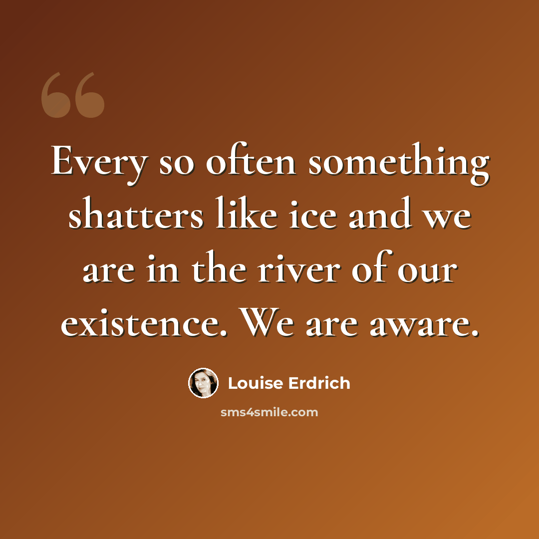 “Every so often something shatters like ice and we are in the river of our existence. We are aware.” quote by Louise Erdrich