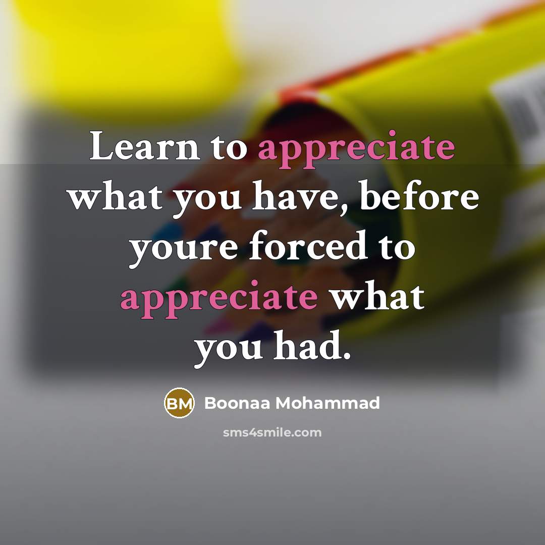“Learn to appreciate what you have, before youre forced to appreciate what you had.” quote by Boonaa Mohammad