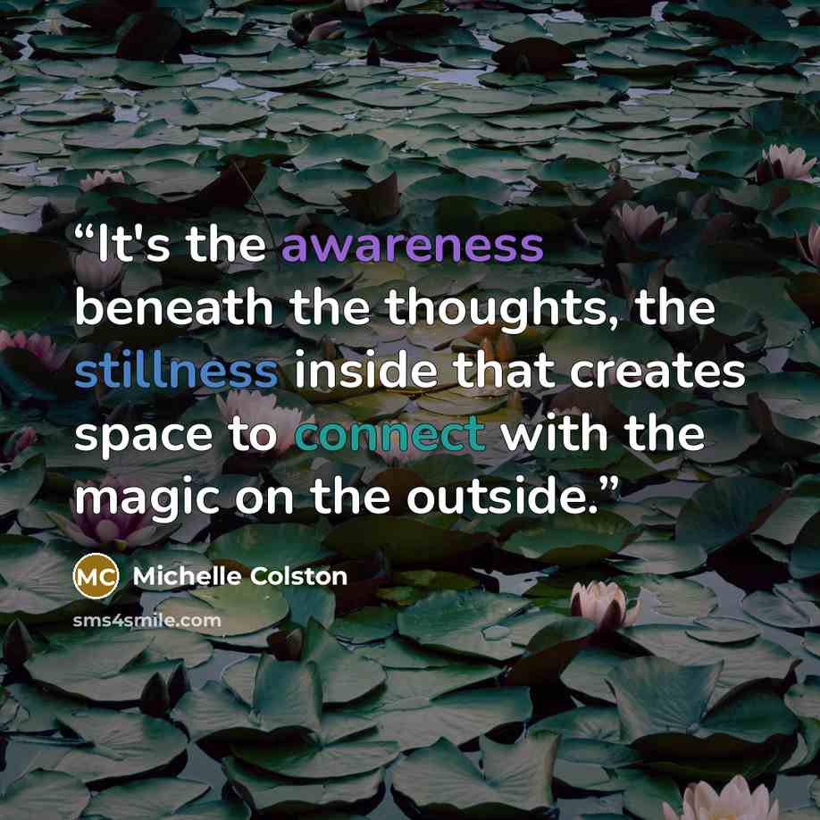 “It's the awareness beneath the thoughts, the stillness inside that creates space to connect with the magic on the outside.” quote by Michelle Colston