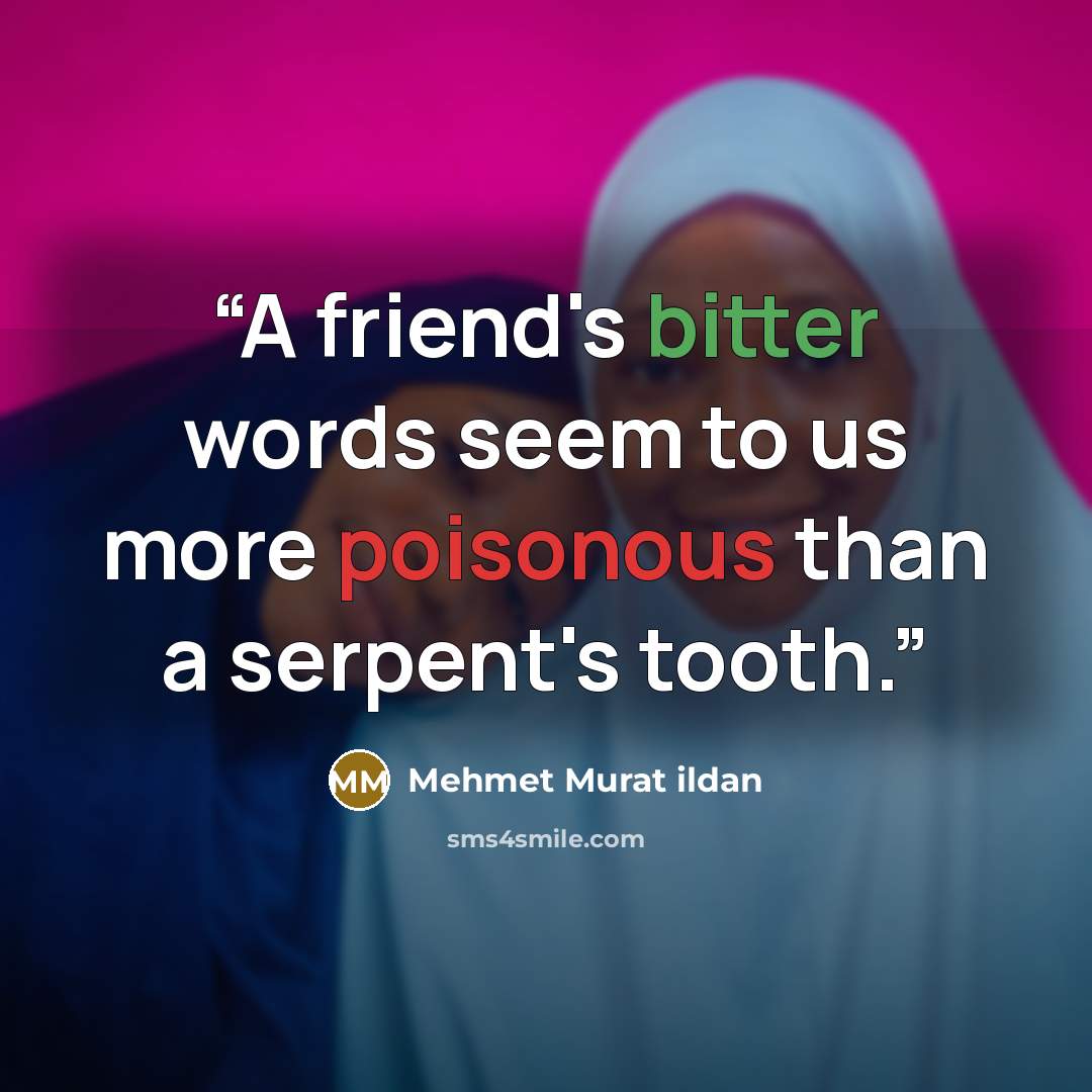 “A friend's bitter words seem to us more poisonous than a serpent's tooth.” quote by Mehmet Murat ildan