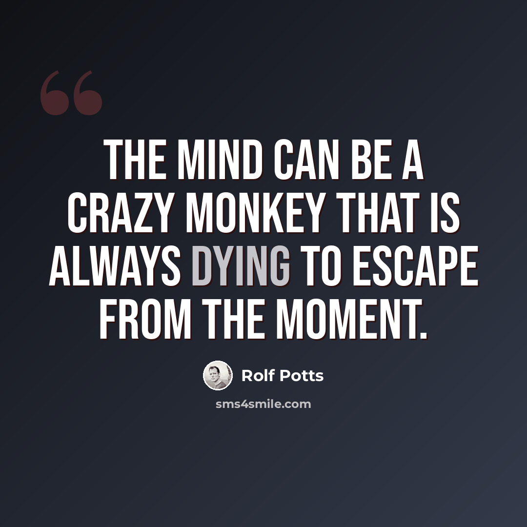 “The mind can be a crazy monkey that is always dying to escape from the moment.” quote by Rolf Potts